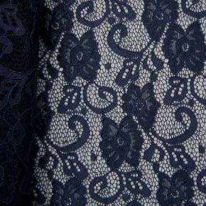  Navy Fancy Floral Lace on Nylon Spandex