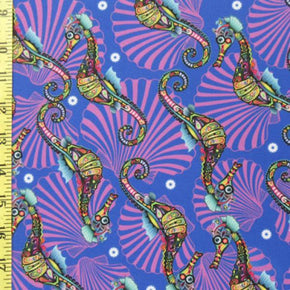 Multi-Colored Seahorse Print on Polyester Spandex
