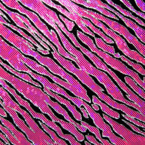  Neon Pink/Black Holographic Thunder Bolt Printed Metallic Foil on Spandex