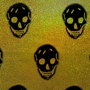  Gold Shiny Holographic Skulls Print on Nylon Spandex