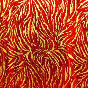  Gold/Red Tiger Print Metallic Foil Sequins on Polyester Spandex
