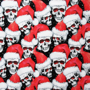 Red/White Santa Skull Printed Spandex Fabric
