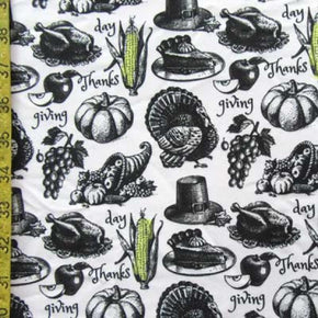  Black/White Thanksgiving Print on Polyester Spandex