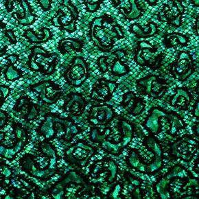 Kelly/Black Holographic Animal Print & Scales Metallic Foil on Nylon Spandex