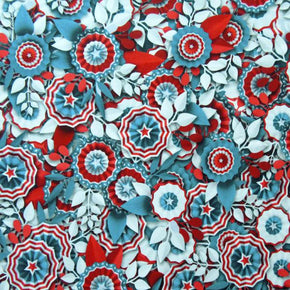 Red/White/Turquoise Floral Print on Spandex
