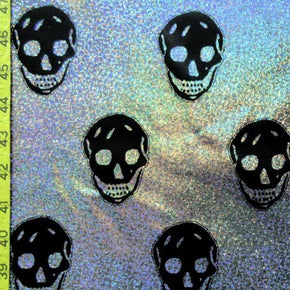  Silver/Black Shiny Holographic Skulls Print on Nylon Spandex