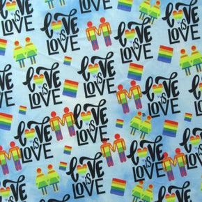 Sky Blue/Black Love is Love Printed Spandex Fabric