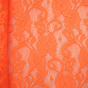  Neon Orange Fancy Floral Lace on Nylon Spandex