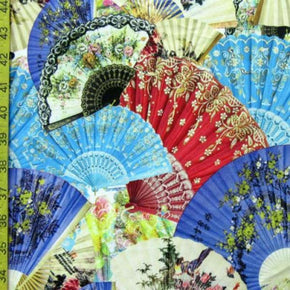 Multi-Colored Sensu Fan Print on Polyester Spandex