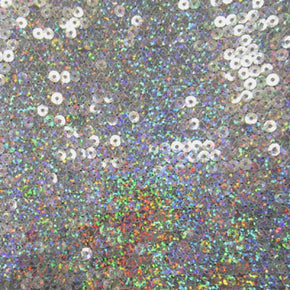  Silver/White Holographic 5mm Sequins on Stretch Mesh