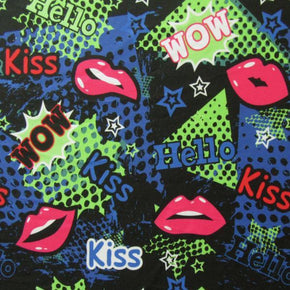 Multi-Colored Wow Kiss Print on Polyester Spandex