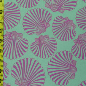  Fuchsia/Sky Blue/Ash Seashell Print on Polyester Spandex
