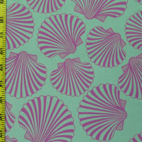  Fuchsia/Sky Blue/Ash Seashell Print on Polyester Spandex