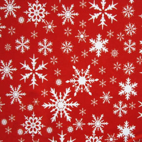  White/Crimson Snowflake Print on Polyester Spandex