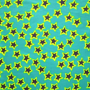  Turquoise Stars Print on Polyester Spandex