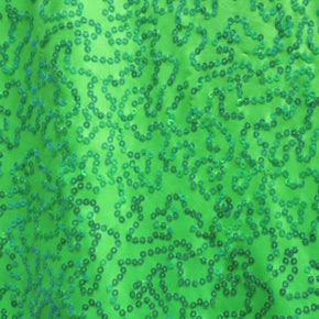  Iridescent/Neon Green Fancy Squiggle 2mm Sequins on Polyester Spandex