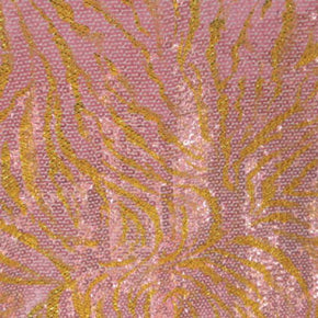  Gold/Pink/Gold Tiger Print Metallic Foil Sequins on Polyester Spandex