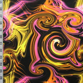  Fuchsia/Yellow/Gold Psychedelic Swirl Print on Polyester Spandex