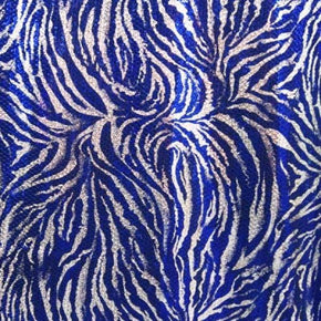  Silver/Blue Tiger Print Metallic Foil Sequins on Polyester Spandex