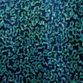  Turquoise/Navy Shiny Fancy Squiggle 2mm Sequins on Polyester Spandex
