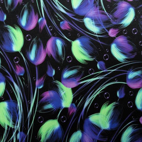 Purple/Black Tulips Print on Polyester Spandex
