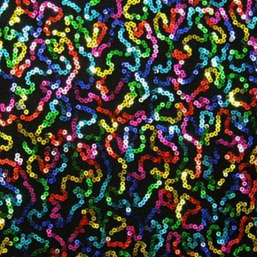 Black Fancy Squiggle 2mm Sequins on Mesh