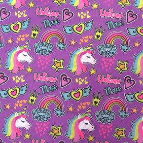 Violet Rainbows, Unicorns & Magic Printed Spandex Fabric