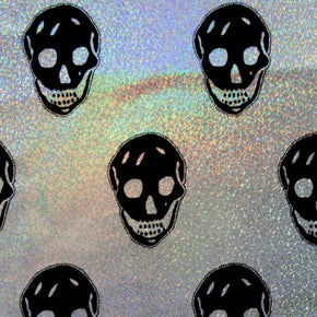  Silver/White Shiny Holographic Skulls Print on Nylon Spandex