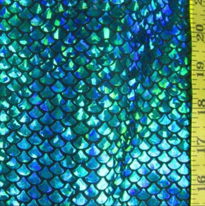  Turquoise/Black Holographic Small Mermaid Metallic Foil on Nylon Spandex