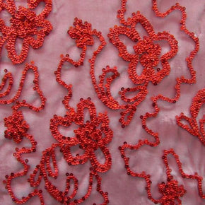 Red Shiny Sequins on Tulle