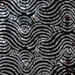  Silver/Black Shiny Fancy 2mm Sequins on Polyester Spandex