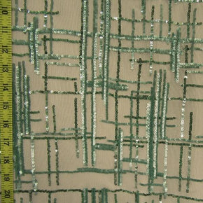 Light Pink/Green Sequins on Mesh on Stretch Mesh