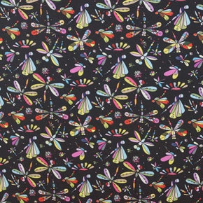 Black/Red Shiny Small Dragonflies Print on Polyester Spandex