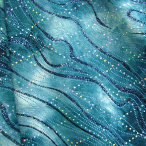  Blue Holographic Glitter Sequins Swirl on Polyester Spandex