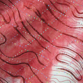  Red Holographic Glitter Sequins Swirl on Polyester Spandex