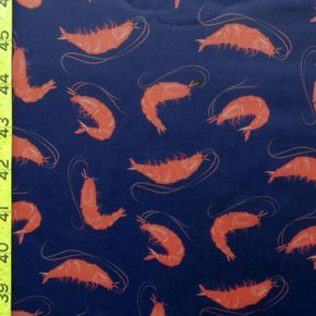  Navy Shrimp Print on Polyester Spandex