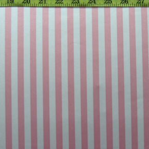 Pink/White Vertical Stripes Print on Polyester Spandex