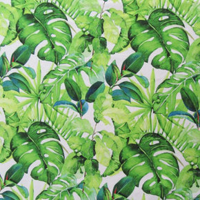  Green/White Leaf Print on Polyester Spandex
