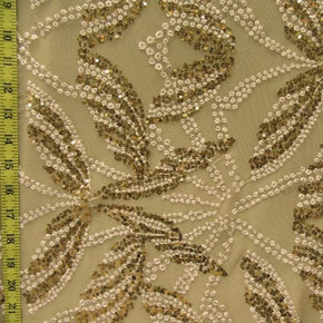  Natural/Brown/Natural Sequins on Mesh on Stretch Mesh