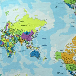 Multi-Colored World Map Print on Polyester Spandex