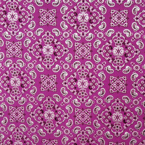 Silver/Violet Bandana Print Foil On Spandex Fabric