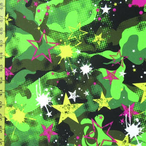  Green Stars Print on Polyester Spandex