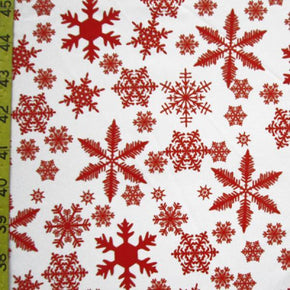  Coral White Snowflake Print on Polyester Spandex