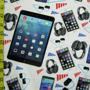 Multi-Colored Smart Devices Print on Polyester Spandex