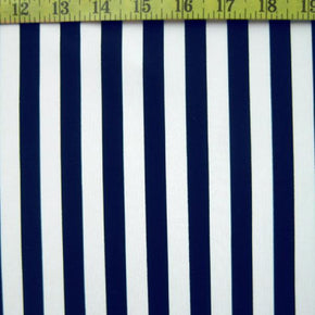  White/Navy Matte Vertical Stripe Print on Nylon Spandex