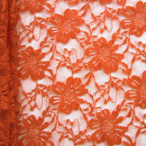  Neon orange Fancy Floral Lace on Nylon Spandex