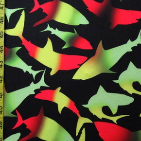  Neon Sharks Print on Polyester Spandex
