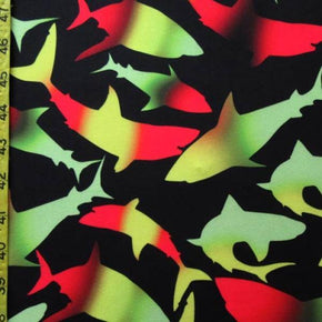  Neon Sharks Print on Polyester Spandex
