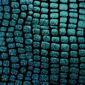 Turquoise/Black Holographic Squares Print on Nylon Spandex