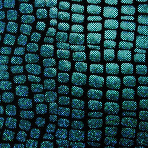  Turquoise/Black Holographic Squares Print on Nylon Spandex